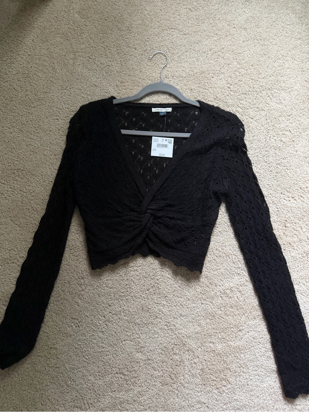 American Eagle Outfitters Black Twist-Front Lace Crop Top